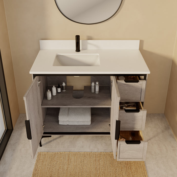SOREN- 42" Silvered Grey Bathroom Vanity with Carrera Quartz countertop