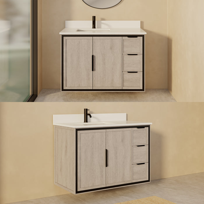 SOREN- 42" Silvered Grey Bathroom Vanity with Carrera Quartz countertop
