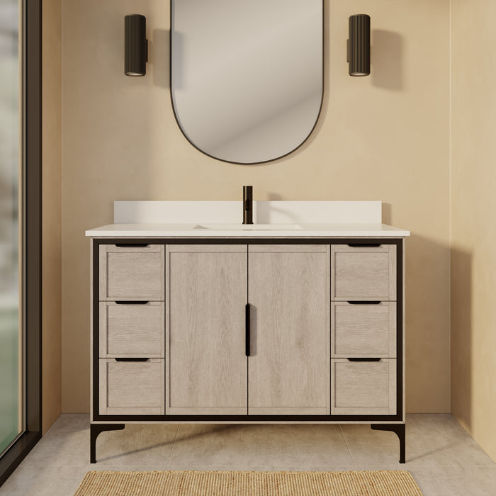 SOREN- 48" Silvered Grey Bathroom Vanity with Carrera Quartz countertop