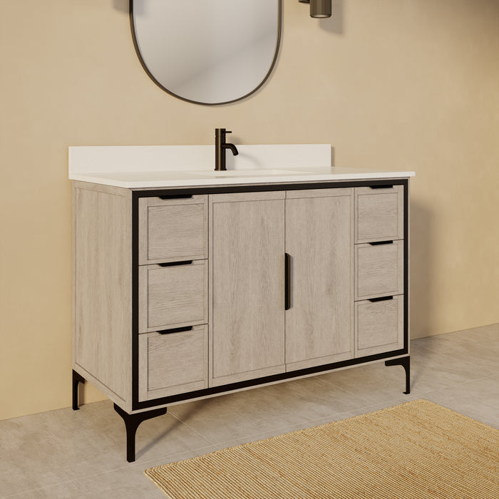 SOREN- 48" Silvered Grey Bathroom Vanity with Carrera Quartz countertop
