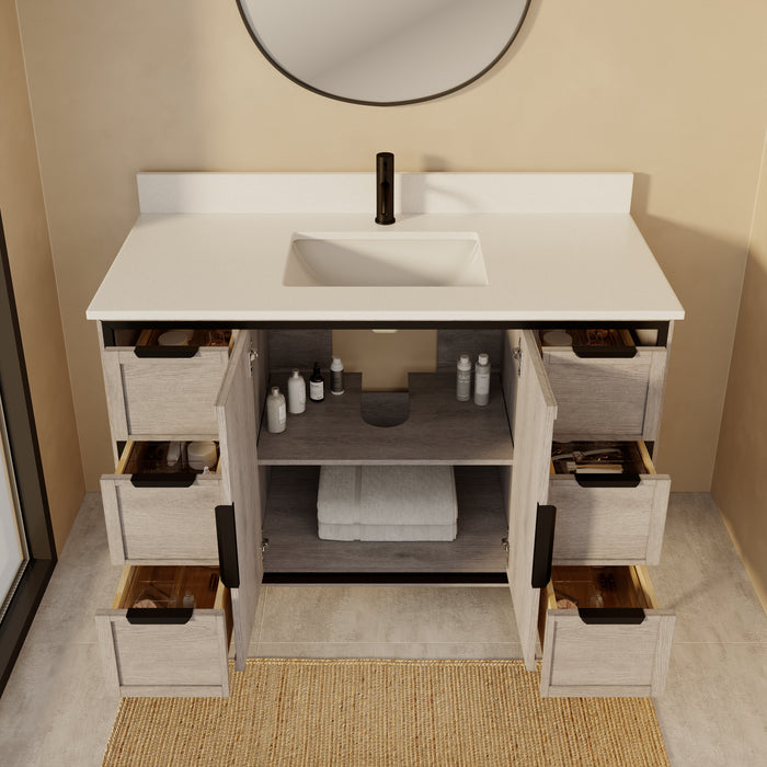 SOREN- 48" Silvered Grey Bathroom Vanity with Carrera Quartz countertop