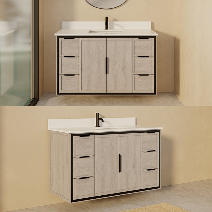 SOREN- 48" Silvered Grey Bathroom Vanity with Carrera Quartz countertop