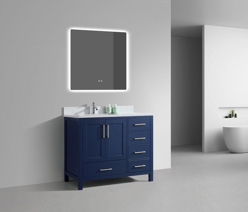 Rose - 42" Navy Blue, Right side drawers, Left side sin,Solid Wood Floor Standing Bathroom Vanity , White Quartz Countertop - Construction Commodities Supply Inc.