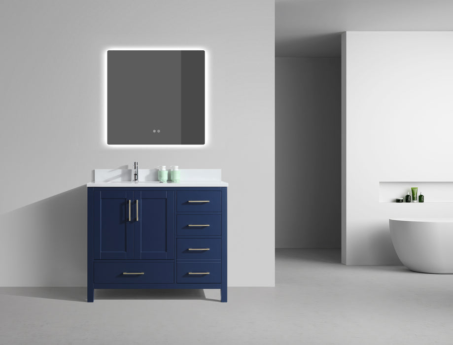 Rose - 42" Navy Blue, Right side drawers, Left side sin,Solid Wood Floor Standing Bathroom Vanity , White Quartz Countertop - Construction Commodities Supply Inc.