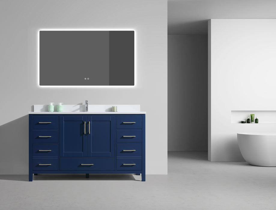 ROSE - 60" SINGLE SINK Navy Blue, Solid Wood Floor Standing Bathroom Vanity , Quartz Countertop