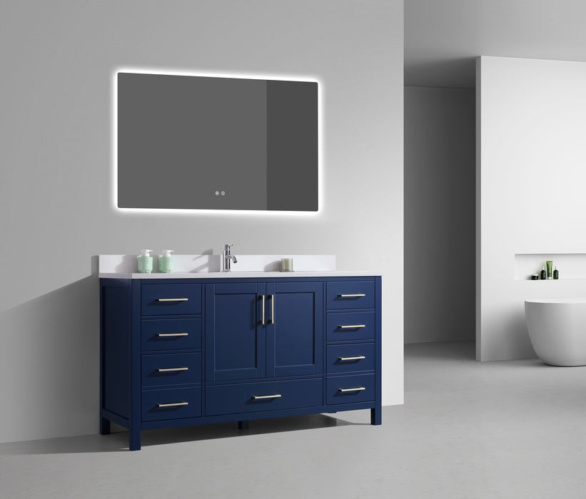 ROSE - 54" Navy Blue, Solid Wood Floor Standing Bathroom Vanity , Quartz Countertop