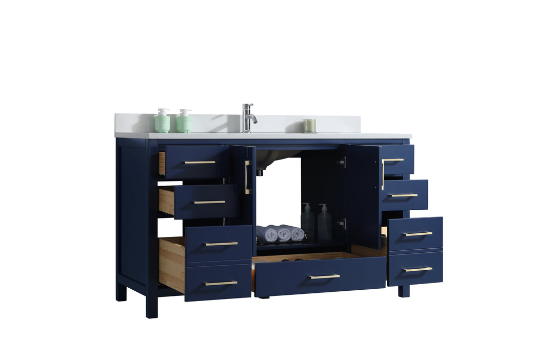 ROSE - 60" SINGLE SINK Navy Blue, Solid Wood Floor Standing Bathroom Vanity , Quartz Countertop