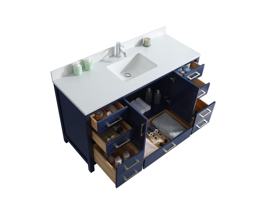 ROSE - 60" SINGLE SINK Navy Blue, Solid Wood Floor Standing Bathroom Vanity , Quartz Countertop