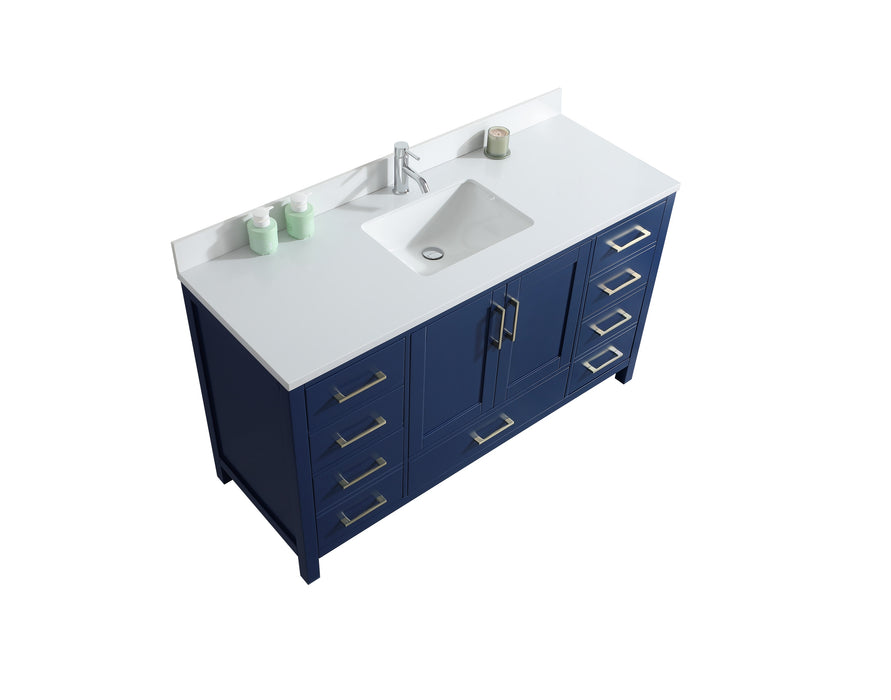 ROSE - 60" SINGLE SINK Navy Blue, Solid Wood Floor Standing Bathroom Vanity , Quartz Countertop