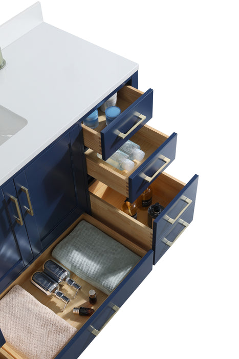 ROSE - 60" SINGLE SINK Navy Blue, Solid Wood Floor Standing Bathroom Vanity , Quartz Countertop