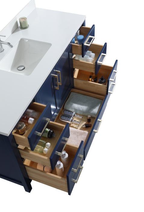 ROSE - 60" SINGLE SINK Navy Blue, Solid Wood Floor Standing Bathroom Vanity , Quartz Countertop