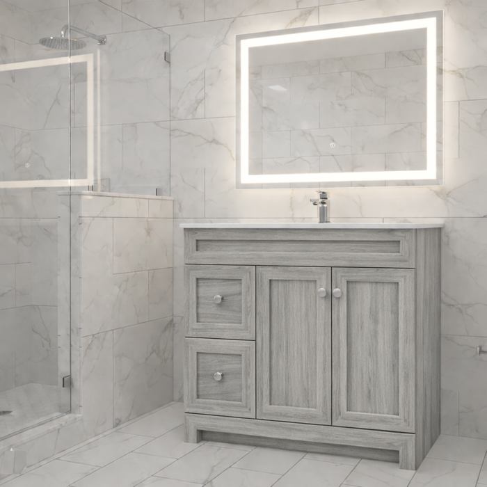 CABINETSMITH- 36" JASPER ,CANADIAN Bathroom Vanity With Quartz top, Left / Right hand drawers