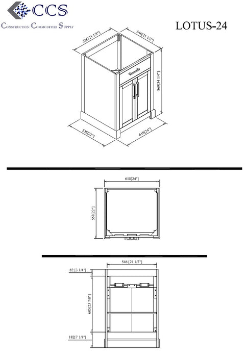 Lotus - 24" Natural Oak , Solid Wood Floor Standing Modern Bathroom Vanity Quartz Countertop