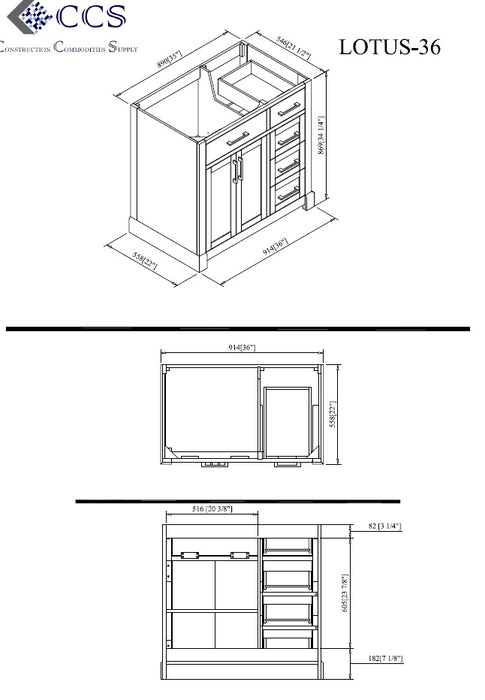 Lotus- 36" Natural Oak , Solid Wood Floor Standing Modern Bathroom Vanity, Quartz Countertop