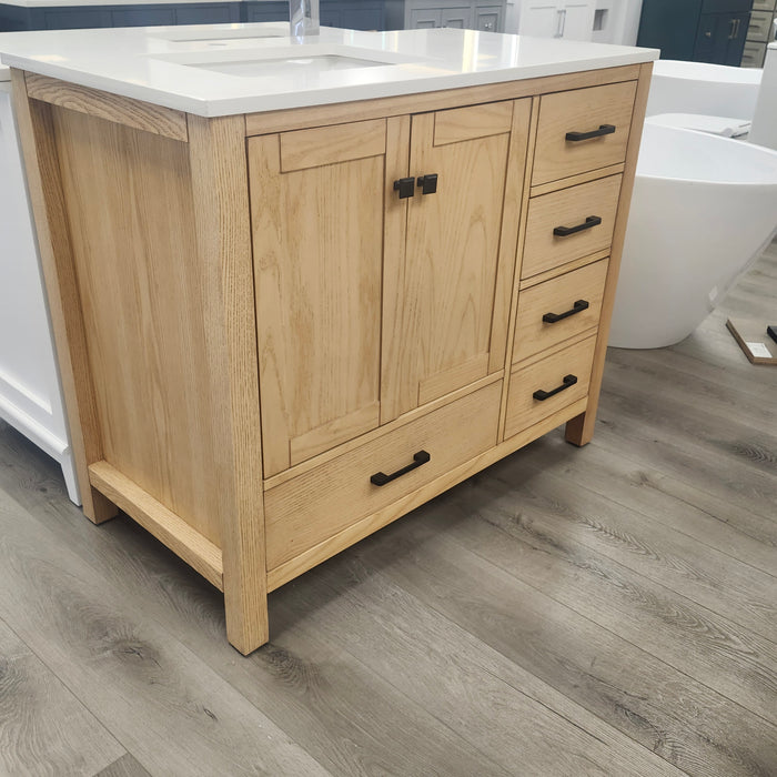 Lily - 30" White Oak, Floor Standing Modern Bathroom Vanity with White Quartz Top *** FLOOR MODEL ***