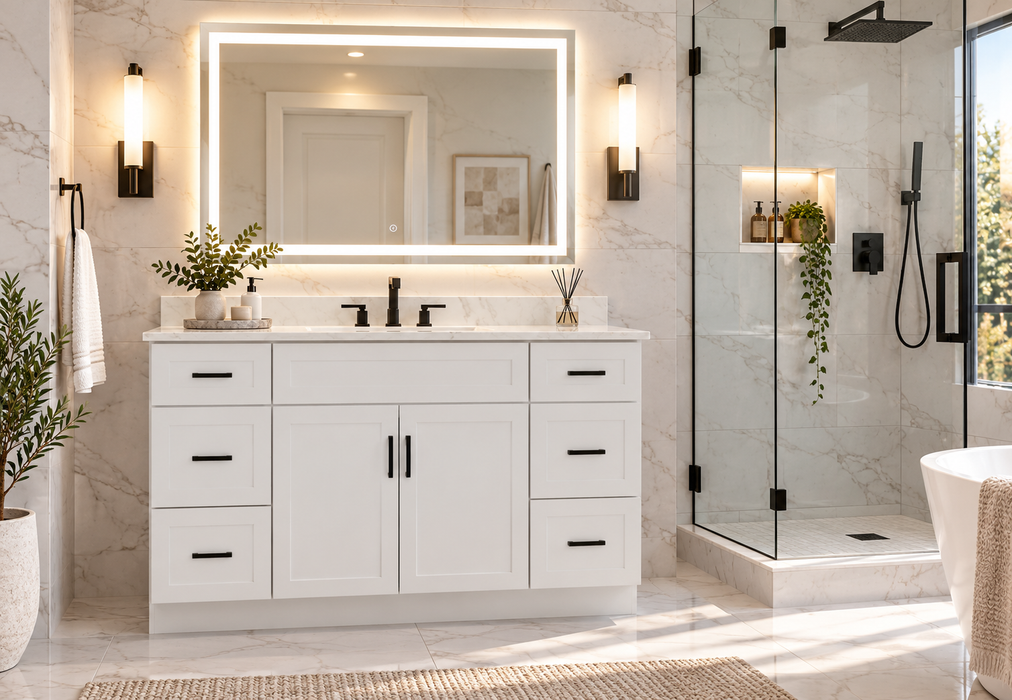 CRUSH 48 Inch Bathroom Vanity, Modern Slim Shaker with Quartz Countertop (Available in 3 Colors)