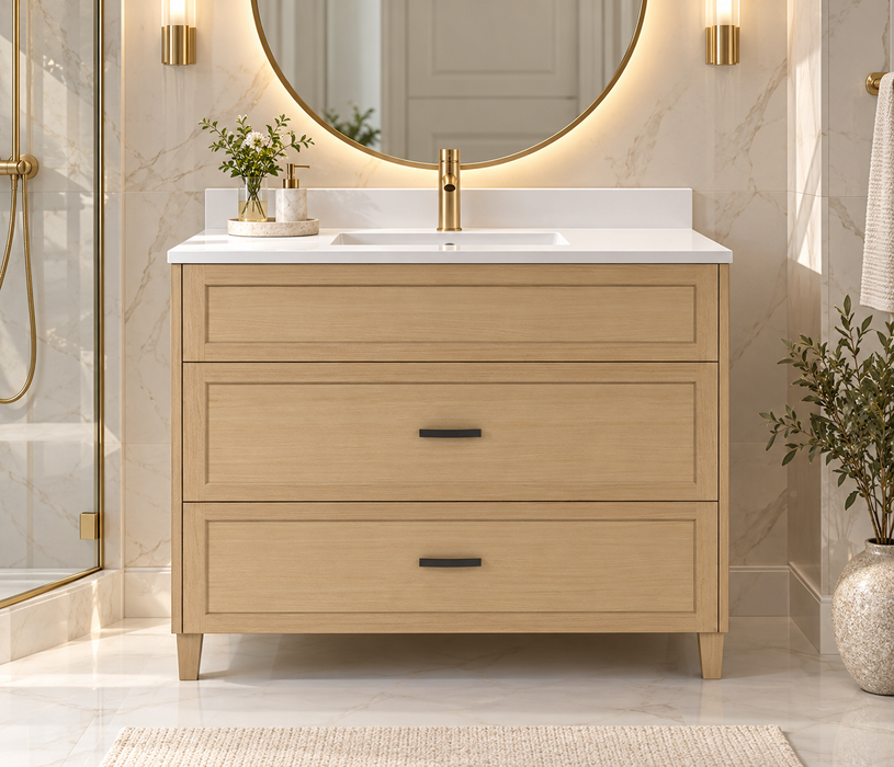 CLASSIC 36 Inch Dresser Style Bathroom Vanity, Canadian Made Natural Oak with Quartz Countertop