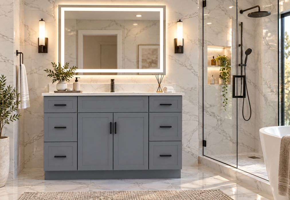 CRUSH 48 Inch Bathroom Vanity, Modern Slim Shaker with Quartz Countertop (Available in 3 Colors)