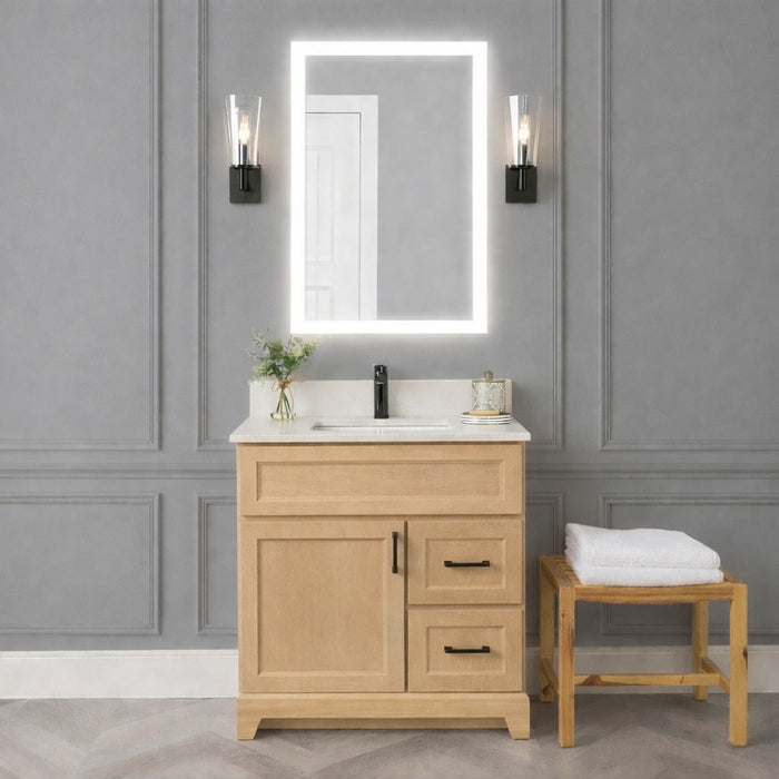 StoneWood - 30" Right Side Drawers Solid Wood Canadian Made Bathroom Vanity With Quartz Countertop