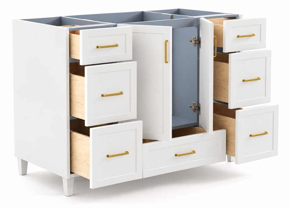 CLASSIC 48 Inch Bathroom Vanity, Canadian Made White painted with Quartz Countertop, 7 Drawers
