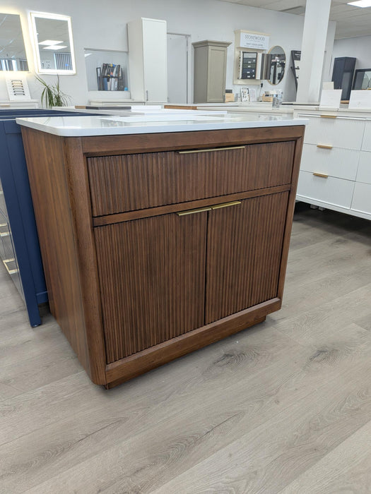XANDER - 36"  WALNUT Solid Wood Bathroom Vanity with White White Quartz top ** FLOOR MODEL **