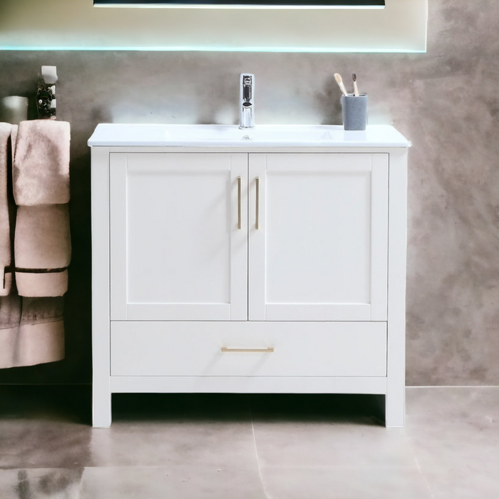 CCS201A - 36"x 18" White, Floor Standing Modern Bathroom Vanity