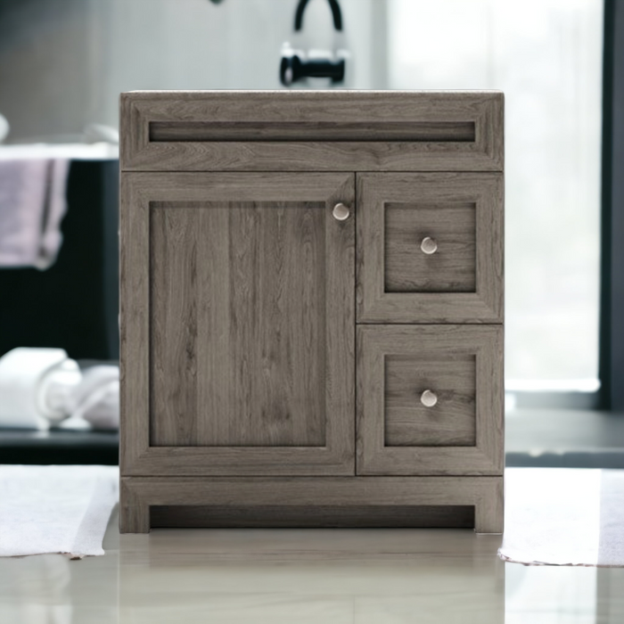 CABINETSMITH- 30" CANADIAN Bathroom Vanity With White Quartz top, Right hand drawers (8 COLORS AVAILABLE )