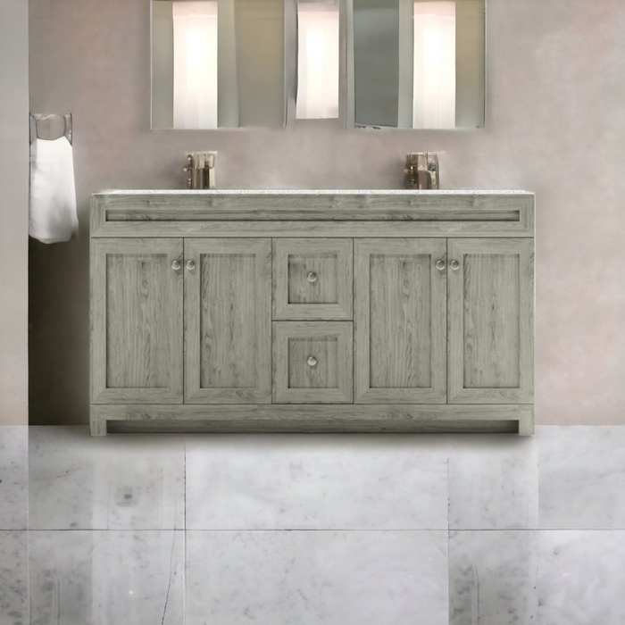 CABINETSMITH- 60" Double Sink Bathroom Vanity With White Quartz Countertop