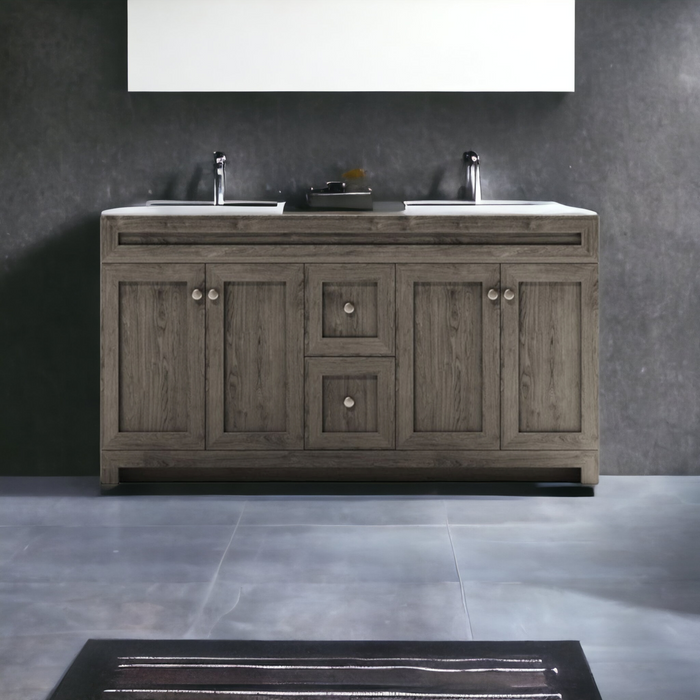 CABINETSMITH- 60" Double Sink CANADIAN Bathroom Vanity With White Quartz top (8 COLORS AVAILABLE )