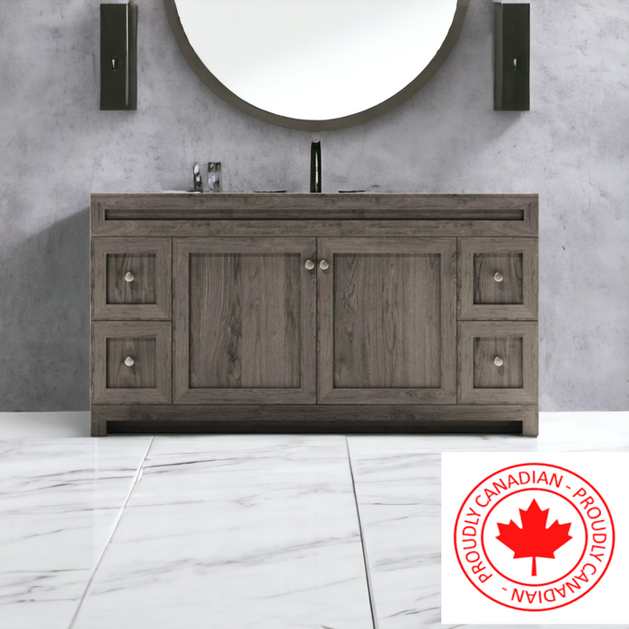 CABINETSMITH- 60" Single Sink CANADIAN Bathroom Vanity With White Quartz top (8 COLORS AVAILABLE )