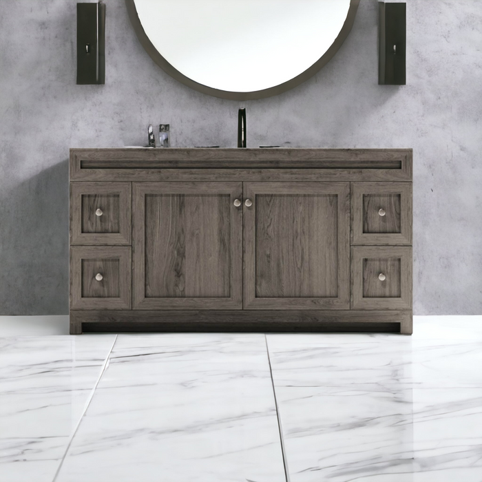 CABINETSMITH- 60" Single Sink Bathroom Vanity With White Quartz Countertop