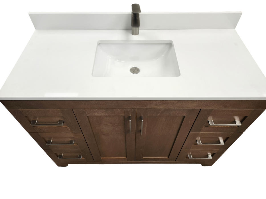 CANADIAN MAPLE 54" - Tuscon Calo Bathroom Vanity With White Quartz Countertop.