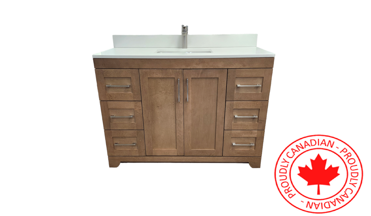 CANADIAN MAPLE 54" - Tuscon Calo Bathroom Vanity With White Quartz Countertop.