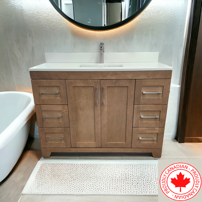 CANADIAN MAPLE 48" - Tuscon Calo Bathroom Vanity With White Quartz Countertop.