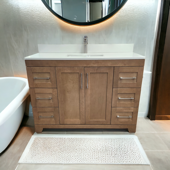 CANADIAN MAPLE 54" - Tuscon Calo Bathroom Vanity With White Quartz Countertop.