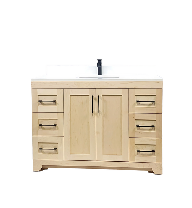 CANADIAN MAPLE 42", Natural Stain Bathroom Vanity With White Quartz Countertop.