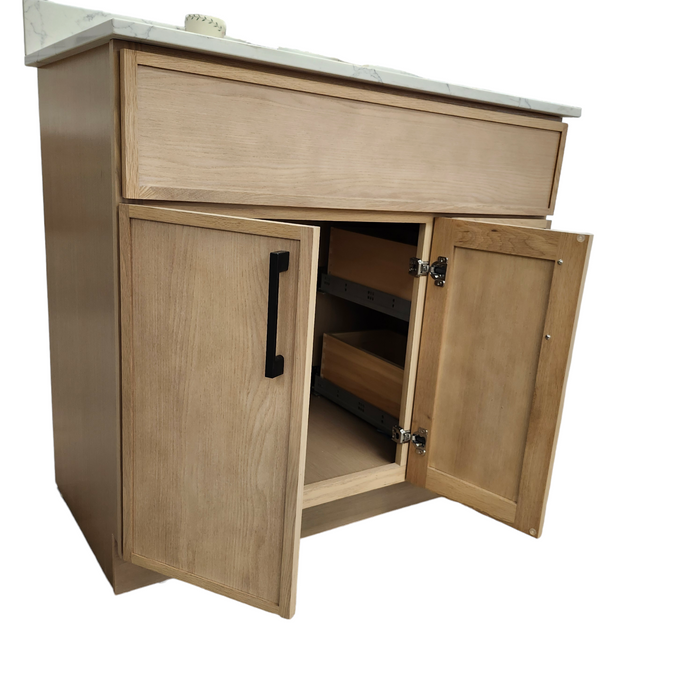 LEO-36" Bathroom Vanity  With Quartz Countertop / Right Side Drawers