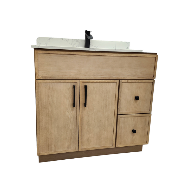 LEO-42" Bathroom Vanity  With Quartz Countertop / RightSide Drawers