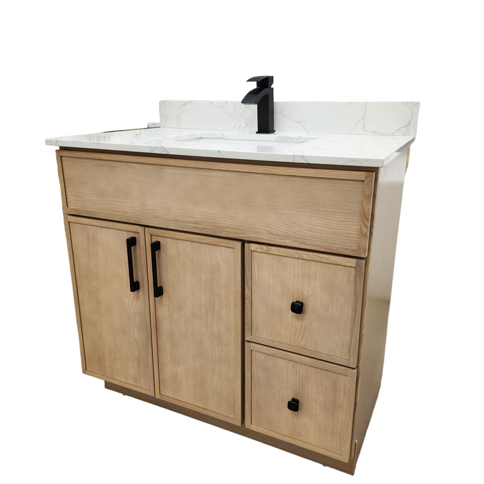 LEO-42" Bathroom Vanity  With Quartz Countertop / RightSide Drawers