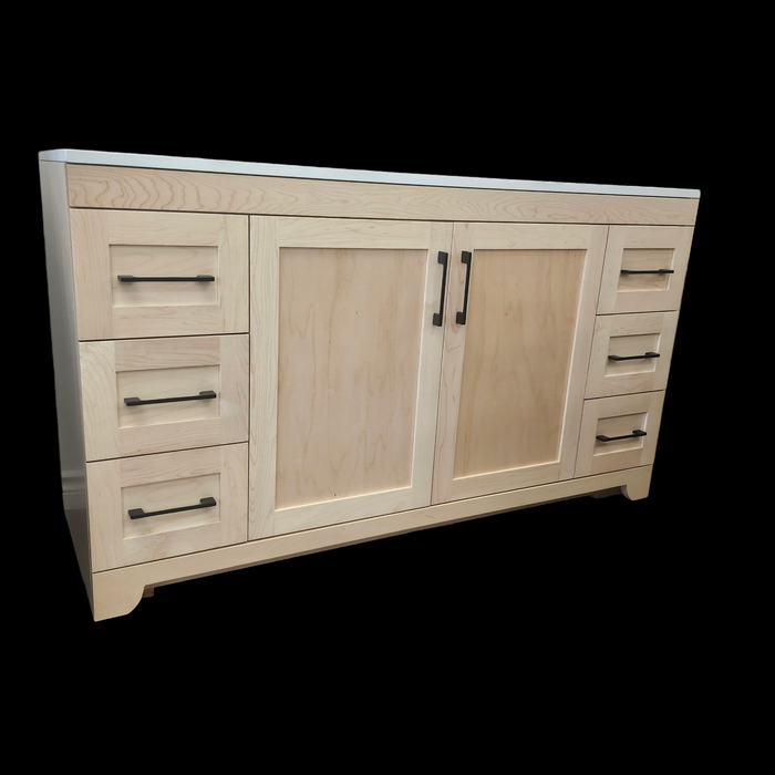 CANADIAN MAPLE 60" Single Sink, Natural Stain Bathroom Vanity With White Quartz Countertop.