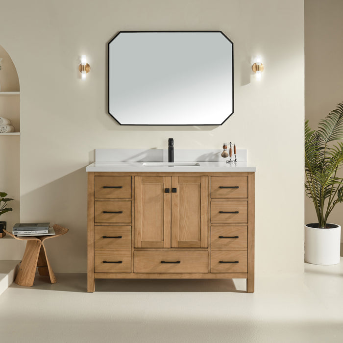 Rose - 48", Antique Oak, Floor Standing Modern Bathroom Vanity, White Quartz Countertop** PRE ORDER NOW/ ETA:2024-11-29 **