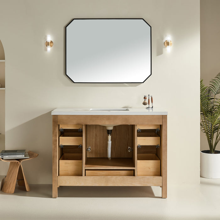 Rose - 48", Antique Oak, Floor Standing Modern Bathroom Vanity, White Quartz Countertop** PRE ORDER NOW/ ETA:2024-11-29 **