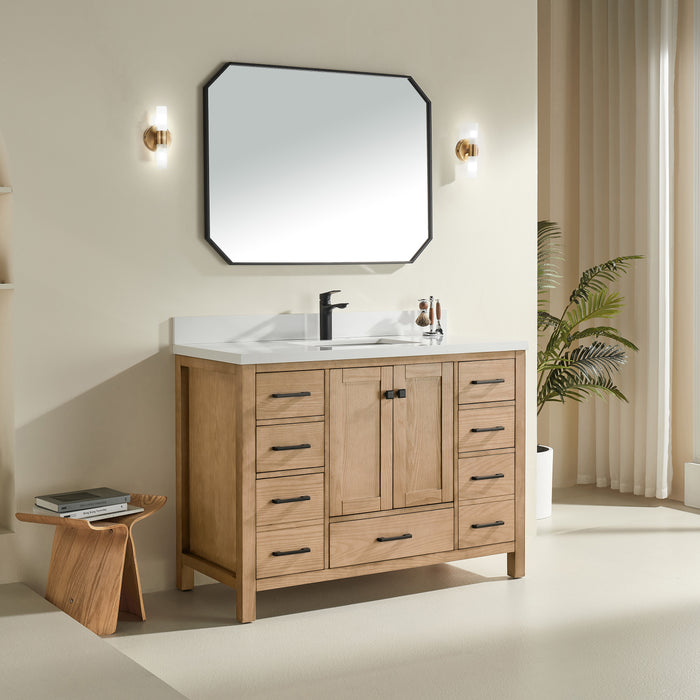 Rose - 48", Antique Oak, Floor Standing Modern Bathroom Vanity, White Quartz Countertop** PRE ORDER NOW/ ETA:2024-11-29 **