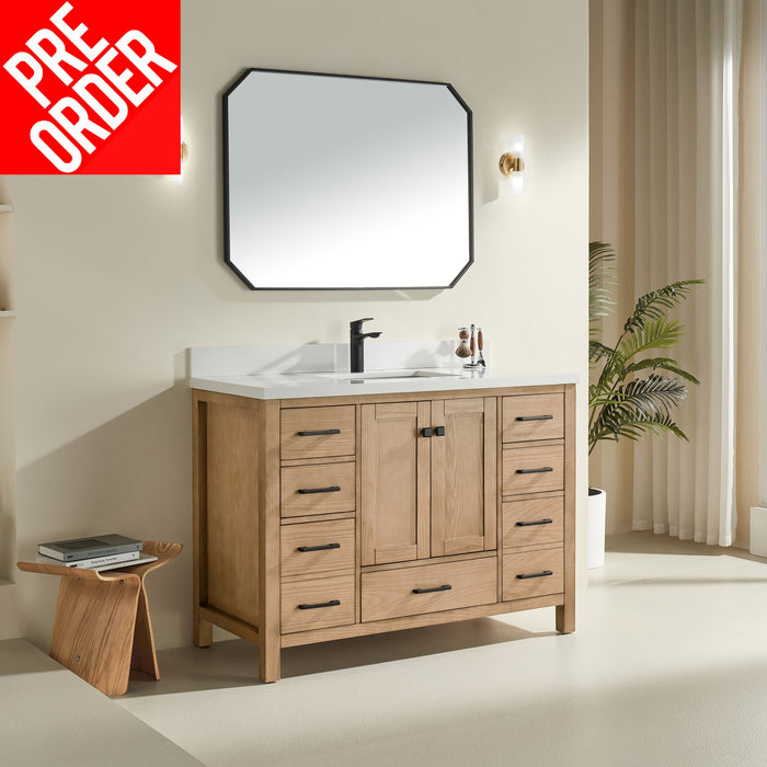 Rose - 48", Antique Oak, Floor Standing Modern Bathroom Vanity, White Quartz Countertop** PRE ORDER NOW/ ETA:2024-11-29 **