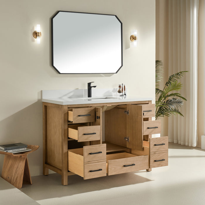 Rose - 48", Antique Oak, Floor Standing Modern Bathroom Vanity, White Quartz Countertop** PRE ORDER NOW/ ETA:2024-11-29 **