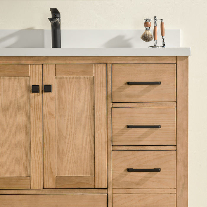 Rose - 48", Antique Oak, Floor Standing Modern Bathroom Vanity, White Quartz Countertop** PRE ORDER NOW/ ETA:2024-11-29 **