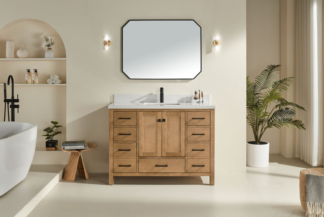 Rose - 48", Antique Oak, Floor Standing Modern Bathroom Vanity, White Quartz Countertop** PRE ORDER NOW/ ETA:2024-11-29 **