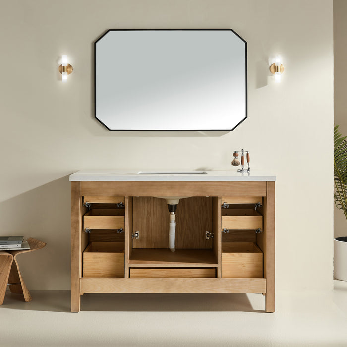 Rose- 54"  Antique Oak , Floor Standing Modern Bathroom Vanity, White Quartz Countertop** PRE ORDER NOW/ ETA:2024-11-29 **