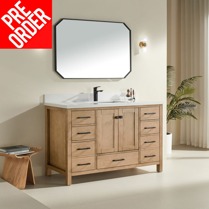 Rose- 54"  Antique Oak , Floor Standing Modern Bathroom Vanity, White Quartz Countertop** PRE ORDER NOW/ ETA:2024-11-29 **