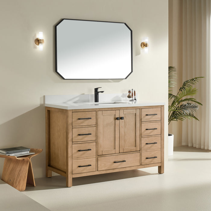 Rose- 54"  Antique Oak , Floor Standing Modern Bathroom Vanity, White Quartz Countertop** PRE ORDER NOW/ ETA:2024-11-29 **